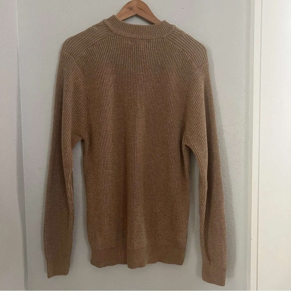 Northcrest Classic Men's Sz L Tan Camel military henley Sweater Button Detail